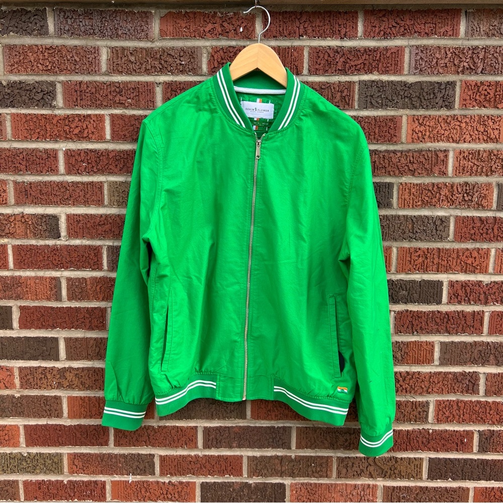 Denim & Flower Irish Shamrock Green and White Varsity Bomber Jacket